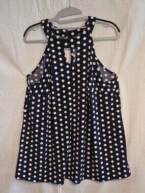 Lane Bryant Classic Halter Cutout Tank Womens Plus Size 14 16 Polka Dots Navy